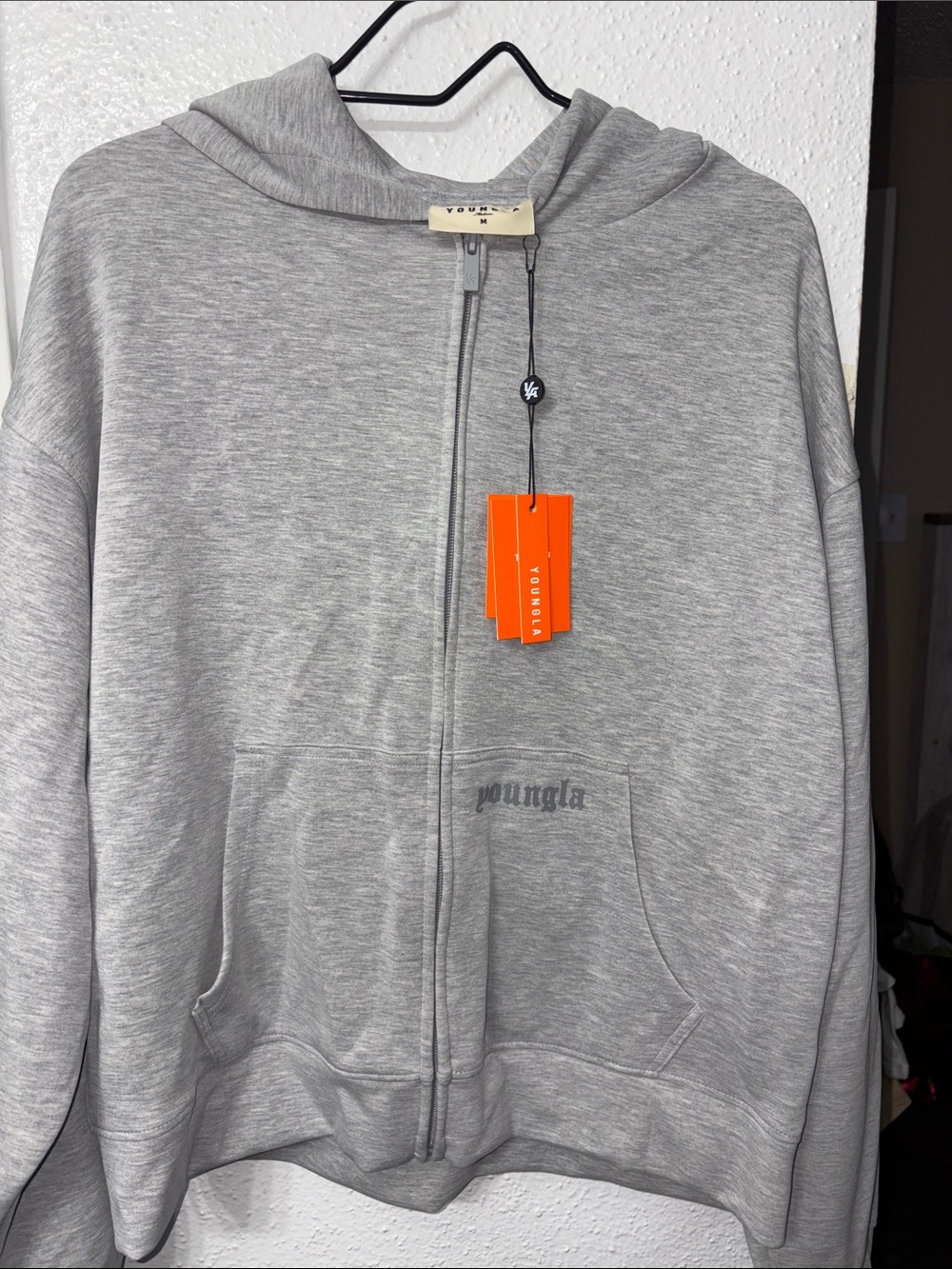 YoungLA Light Gray Full-Zip Hoodie Sweatshirt